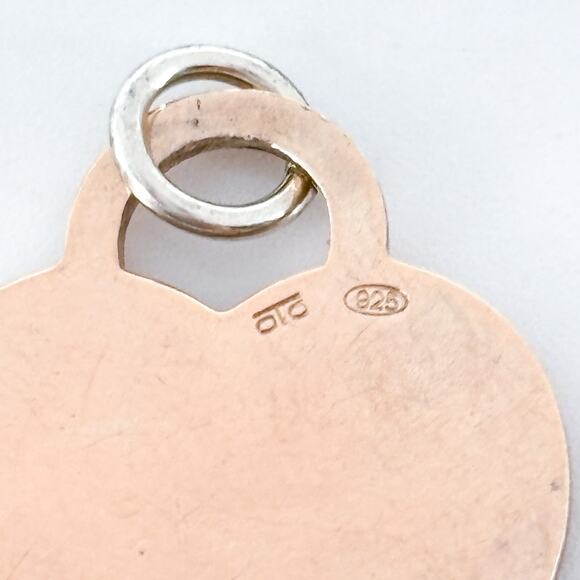 Vintage Sterling Silver 925 Rose Gold Tone Engravable Heart Dog Tag Charm - Picture 5 of 7